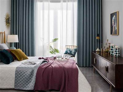 現代風格青色窗簾